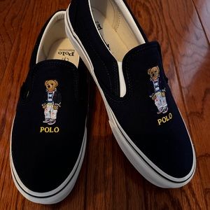 Ralph Lauren Polo Bear “Keaton” slip-on shoes. Men Size 9. Navy Blue
